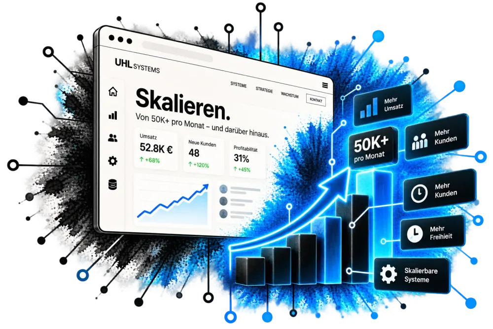Skalierungs-Dashboard mit Umsatz, Kunden und Profitabilität